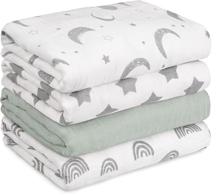 GLLQUEN BABY Muslin Swaddle Blankets 4Pk Receiving Blanket Large 35" x 40" | by GLLQUENBABY