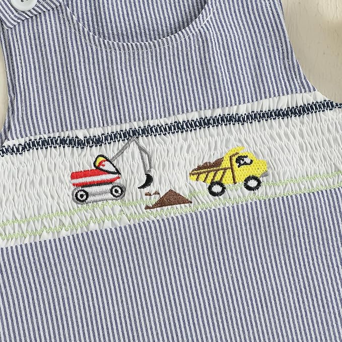 Newborn Baby Boys Sleeveless Seersucker Romper One Piece Straps Overalls - Image 5