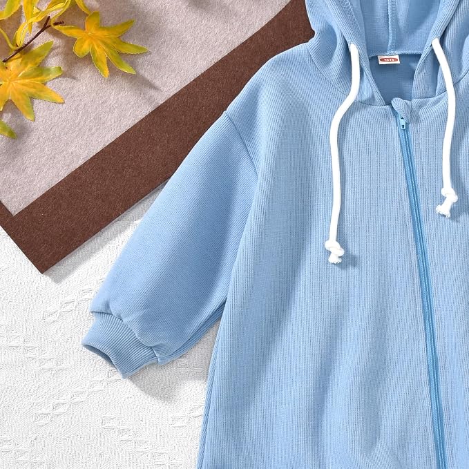 Unutiylo Unisex Baby Boys Girls Long Sleeve Infant Baby Zipper Hooded Jumpsuits - Image 6