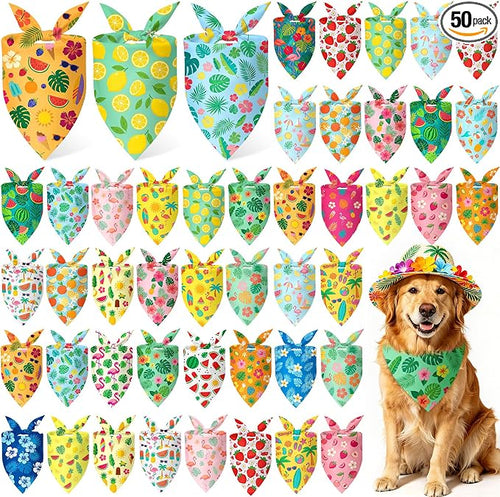 50 Pcs Summer Hawaiian Dog Bandanas Bulk Tropical Flower Pattern by Jeere