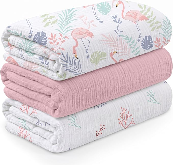 Muslin Swaddle Blankets for Newborn, 3 Pack Breathable Soft Receiving Blanket by LYRICHOMBABY