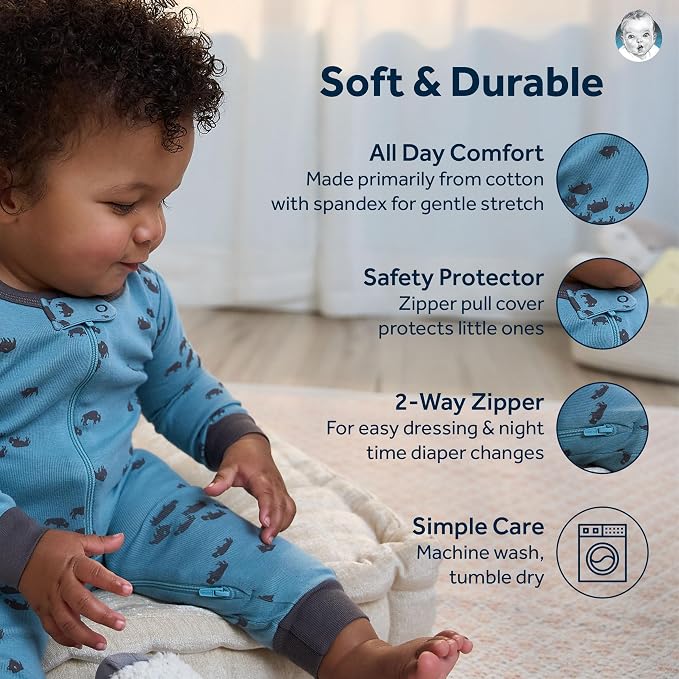 Gerber Baby Boys 3-Pack Snug Fit Footless One Piece Cotton Pajamas - Image 5