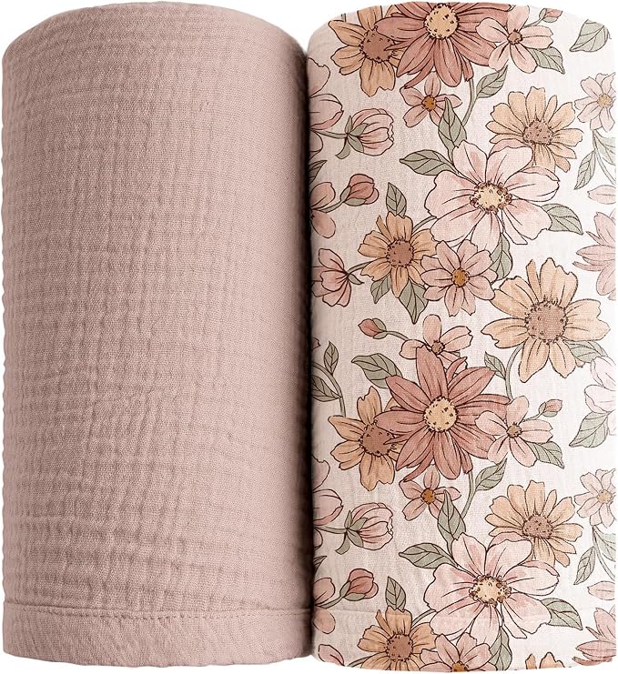 Konssy 2 Pack Muslin Swaddle Blankets, 100% Cotton Receiving Blankets | 47" × by Konssy