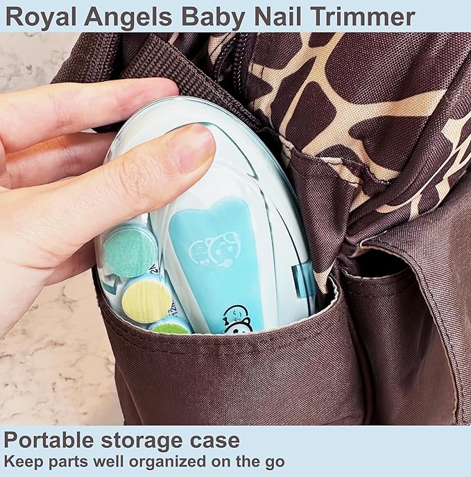 Baby Nail Trimmer 21 in 1, Usage Labeled Case & 13 Extra Replacement Tools, Royal Angels Baby Electric Nail File, Baby Nail Care, Nail Clipper Newborn Toddler Toes & Fingernails Nail Kit (Blue)