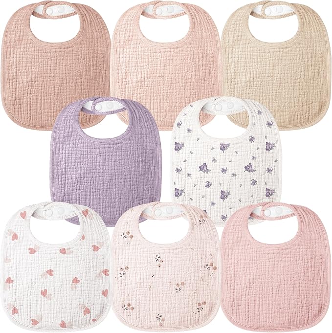 Bearmoss Baby Bibs for Drooling and Teething 100% Cotton Muslin Bibs | 8 by Bearmoss