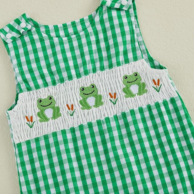 Newborn Baby Boys Sleeveless Seersucker Romper One Piece Straps Overalls - Image 5