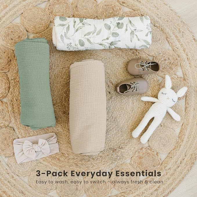 Konssy 3-Pack Muslin Baby Swaddle Blankets, 47 x 47 in Receiving Blankets | - Image 4
