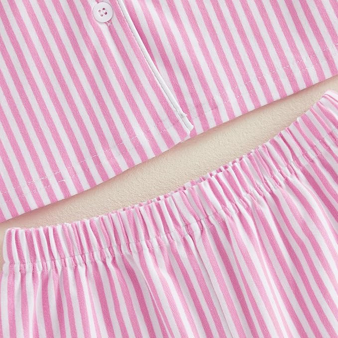 FULA-bao Toddler Baby Boy Girl Cotton Pajamas Set Striped Short Sleeve Button - Image 6