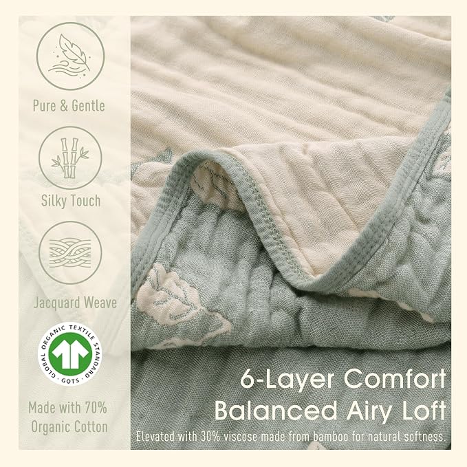 Botanical Muslin Baby Blanket, Organic Cotton Blend | 43x43 Inches, Reversible - Image 3
