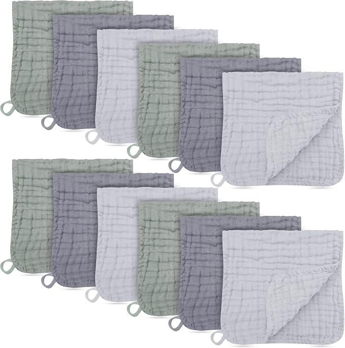 12 Pack Muslin Burp Cloths by BAMBOOQUEEN