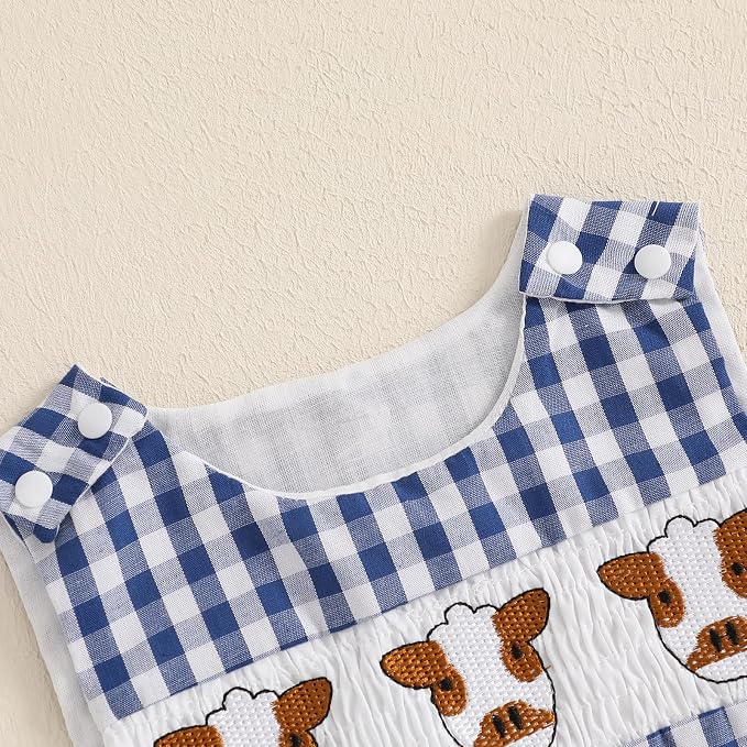 Newborn Baby Boys Sleeveless Seersucker Romper One Piece Straps Overalls - Image 4