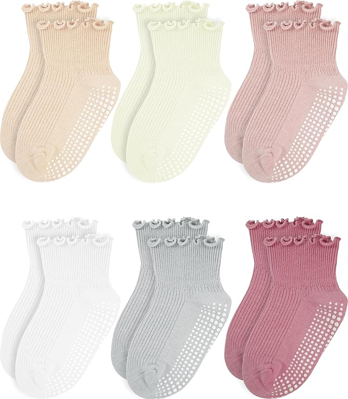 Girls Ruffle Socks Non-Slip Ankle Socks by Sooneeya