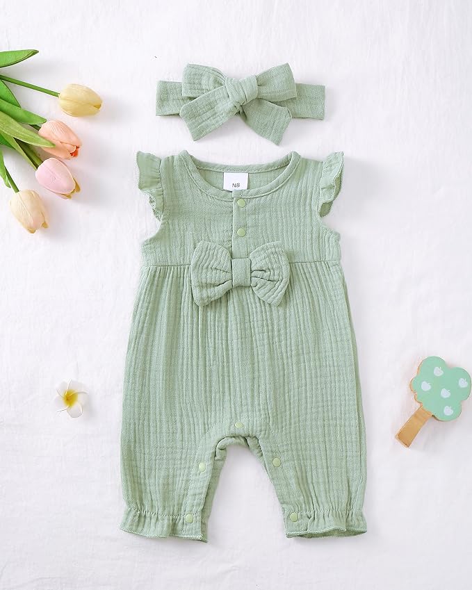 Renotemy Newborn Baby Girl Clothes Romper Summer Outfits Preemie-18Months | - Image 2