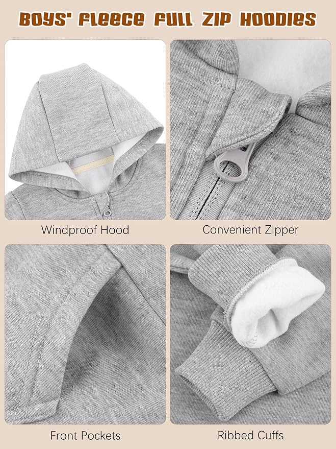 Cooraby 3 Packs Baby and Toddler Boys Long Sleeve Full-Zip Hoodies Infant - Image 5