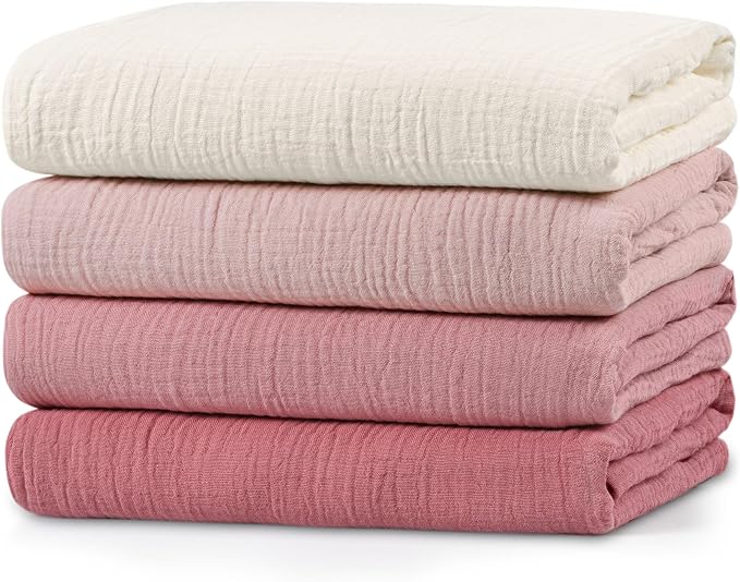 Muslin Swaddle Blankets for Newborn, 4 Pack Breathable Soft Receiving Blanket by LYRICHOMBABY