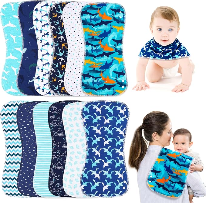 Baby Burp Cloths & Baby Bibs 2-in-1 Design Large Size 3 Layers Thicken Cotton by Benoxine