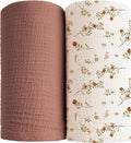 Konssy Muslin Swaddle Blankets for Boys Girls, 2 Pack Receiving Baby Blanket Large 47 x 47 inches, Soft Breathable Swaddling Wrap for Unisex Newborn (Chestnut, Posy)