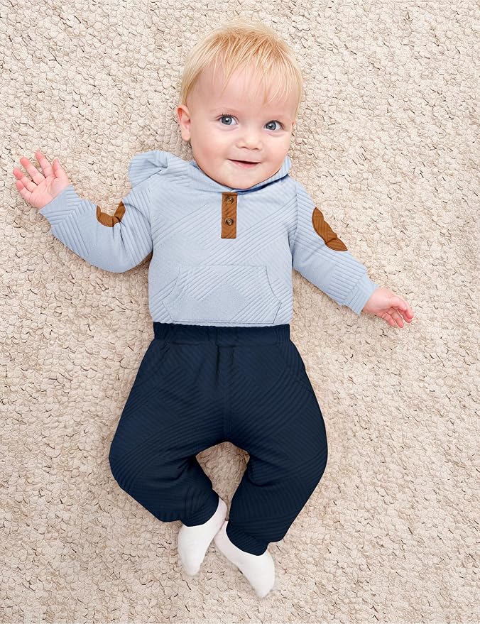 Fommy Baby Boy Clothes Colorblocked Long Sleeve Hoodie + Long Pants 2PCS Fall - Image 4