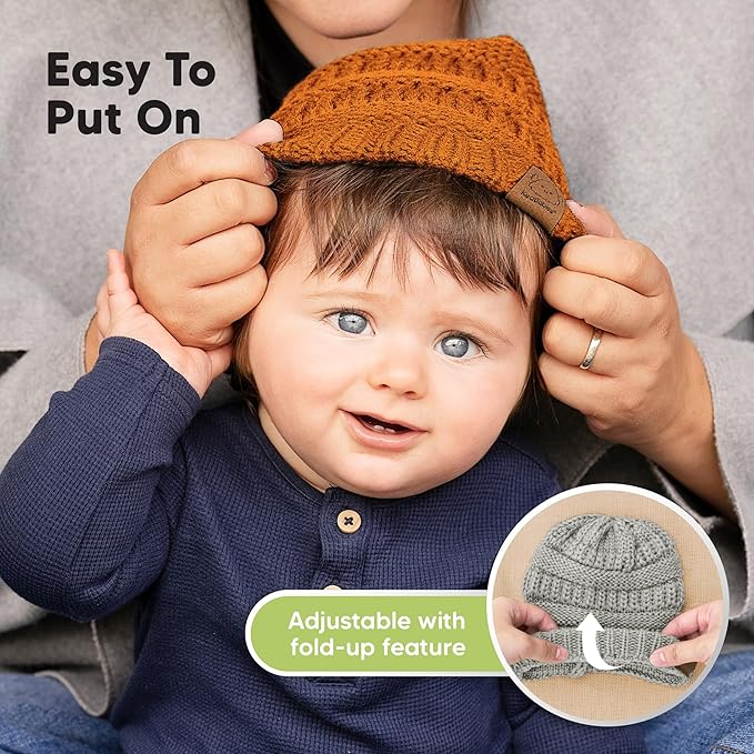 3-Pack Baby Beanies for Boys, Girls - Stretchy Knit Baby Hats, Cute Newborn & Toddler Winter Hat, Soft & Warm Infant Beanie 6-36 Months (Latte, M)