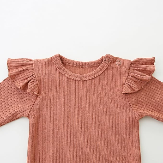 Baby Girl Knit Ruffle Outfit Clothes Ribbed 100% Organic Cotton Solid Color - Image 3
