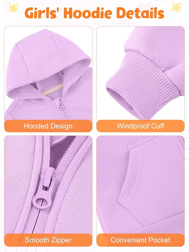 Cooraby 3 Pieces Baby and Toddler Girls Fleece Full-Zip Hoodies Lightweight - Image 3