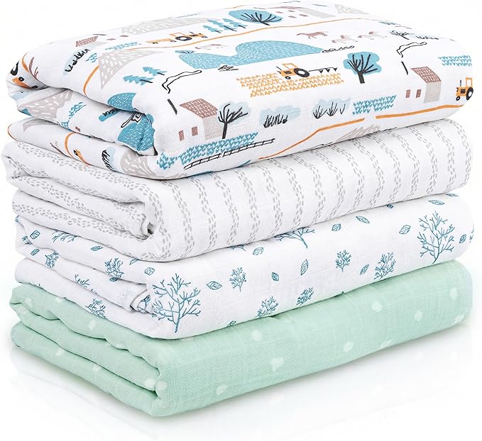 Muslin Swaddle Blankets for Newborn, Cotton Receiving Blanket | 4 Pack 100% by CivaruaKids