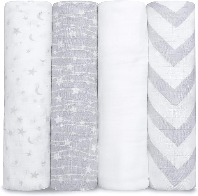 Comfy Cubs Muslin Swaddle Blankets Pack of 4, 47 x 47 Inches, Soft Cotton Baby by ComfyCubs