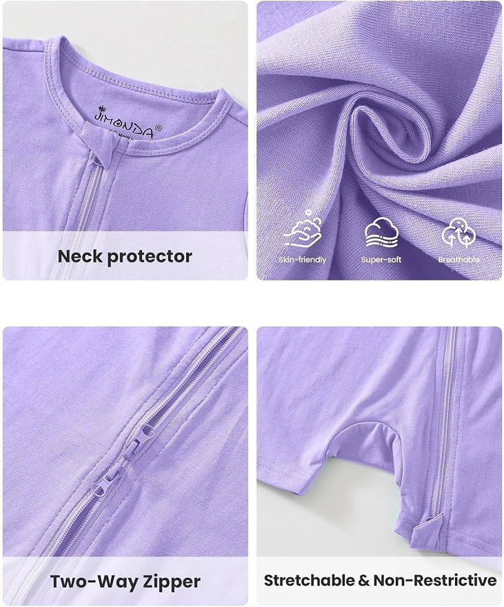 Jimonda Baby Romper Short Sleeve 2-Way Zipper Pajamas Cotton | 2-Pack, One Piece - Image 5