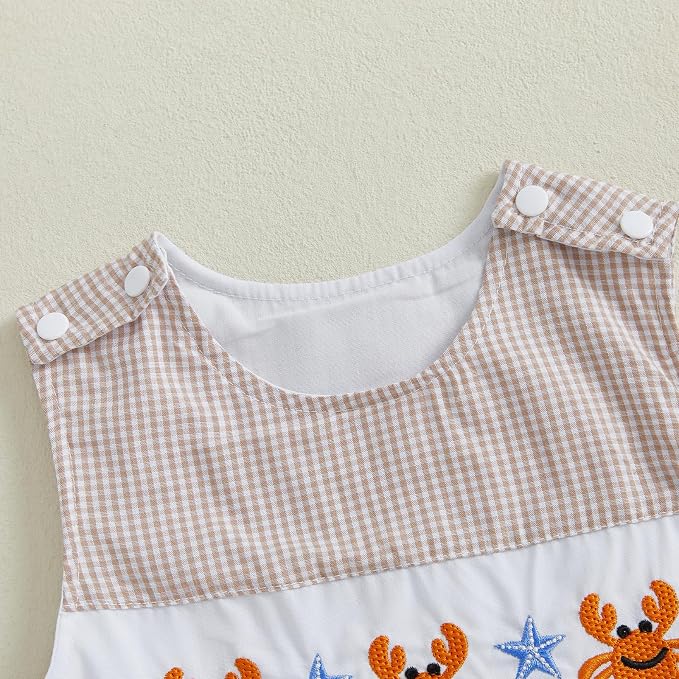 Newborn Baby Boys Sleeveless Seersucker Romper One Piece Straps Overalls - Image 4