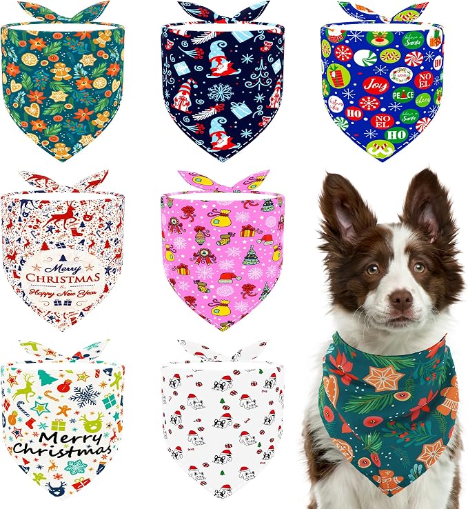 Christmas Dog Bandanas for Large Dogs Breed 7 Pcs Sewing Hemming Christmas Dog by Bestwishforyou