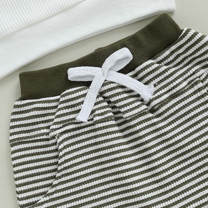Toddler Baby Boy Fall Clothes Waffle Outfit Long Sleeve Color Blocking Sweatshirt Pullover Jogger Pant Set