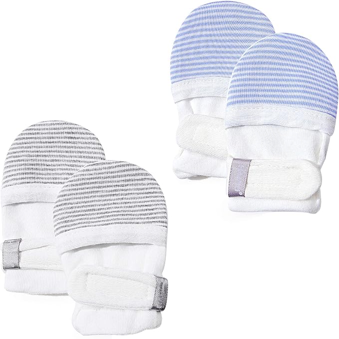 Baby Newborn No Scratch Mittens Stay On, 100% Cotton Adjustable 0-12M | Soft by HAPIU