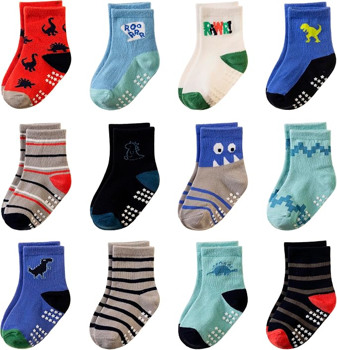 Toddler Non Slip Grips Socks Kids Anti Skid Baby Boys Girls Cotton Crew Socks by AMENLAN