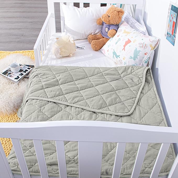 NTBAY Down Alternative Oversized Toddler Comforter, Super Soft and Warm Solid Color Baby Crib Quilted Blanket, 43x60 inches, Light Grey