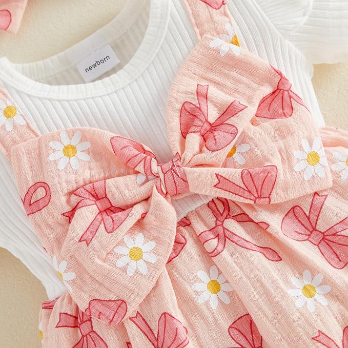 YINGISFITM Newborn Baby Girl Summer Clothes Short Sleeve Bubble Romper Bow - Image 7