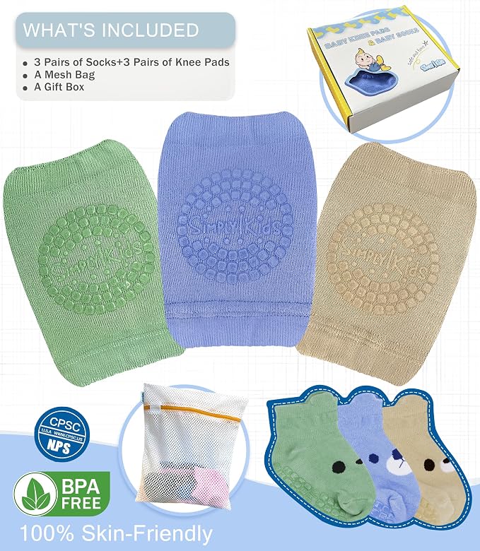 Simply Kids Anti-Slip Baby Knee Pads and Socks Set - Image 6