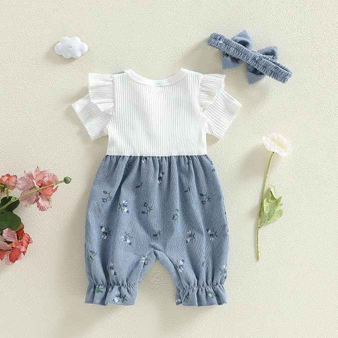 YINGISFITM Newborn Baby Girl Summer Clothes Short Sleeve Bubble Romper Bow - Image 6