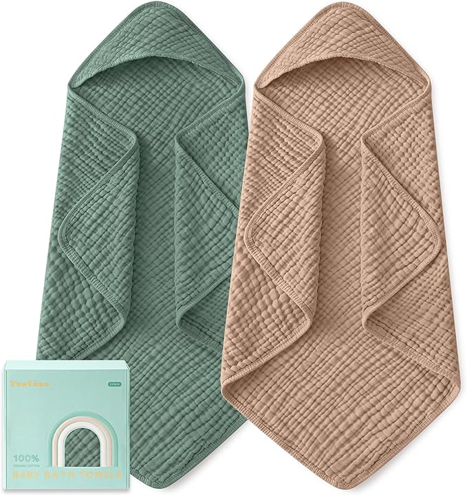 Yoofoss Hooded Baby Bath Towels 2 Pack 100% Muslin Organic Cotton by YOOFOSS