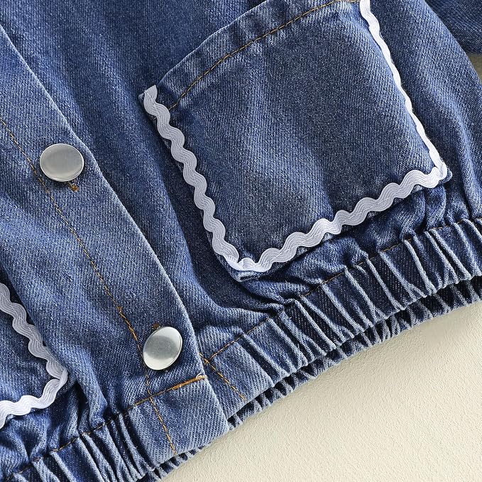 Thorn Tree Girls Denim Jacket Turn Down Collar Outerwear Long Sleeve Button - Image 8