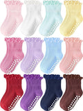 Baby Toddler Girls Socks Grip Ruffle Non Slip Kids Cotton 12 Pack Socks | by Aroveea