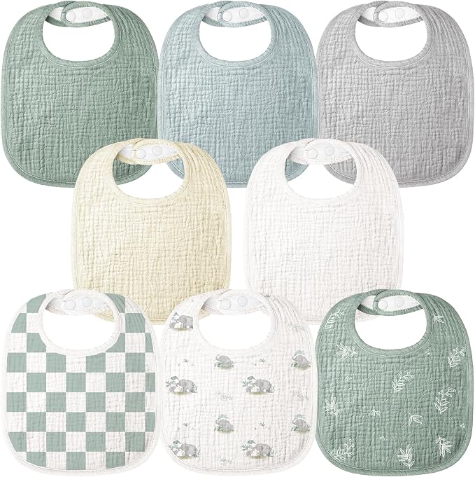 Bearmoss Baby Bibs for Drooling and Teething 100% Cotton Muslin Bibs | 8 by Bearmoss