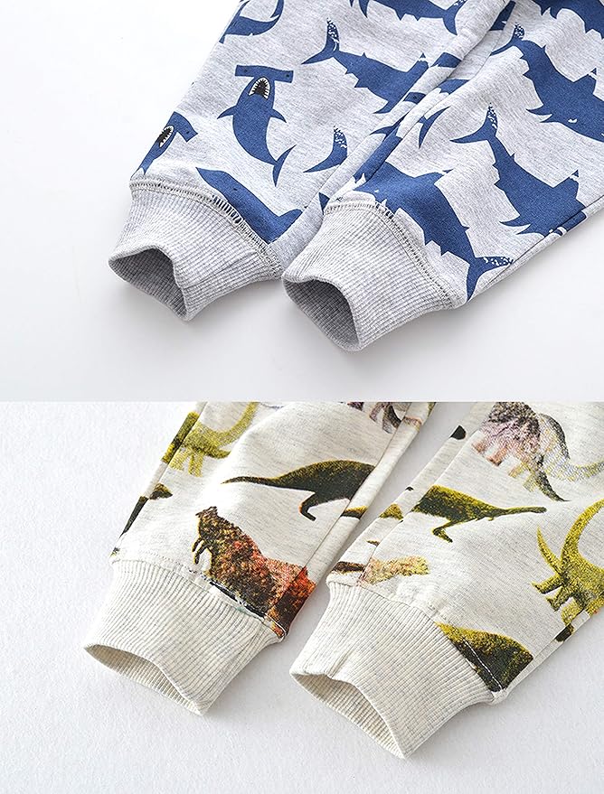 HUAER& Baby Boy's Jogger Pants Dinosaur Car Animal Print Drawstring Elastic Sweatpants 2-Pack