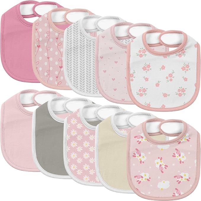 10 Pack Cotton Snap Bibs for Baby Boy Girl, Super Soft Drool Bibs for Teething by EgmaoBaby