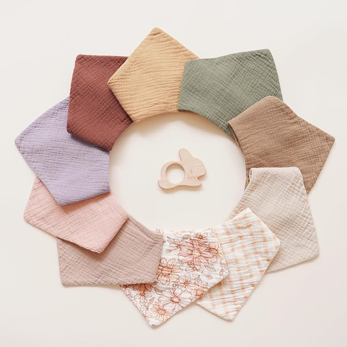 Konssy 10 Pack Baby Muslin Bandana Bibs - Image 7