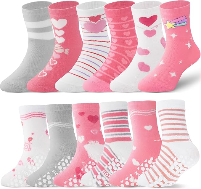 ANTSANG 12 Pairs Baby Girls Boys Toddlers Kids Crew Cotton Grips Socks | Smooth by ANTSANG