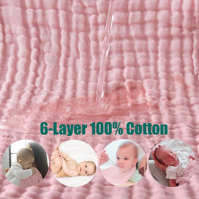 Muslin Burp Cloths 5 Pack Large 20x12 inches Baby Burping Cloths, 6-Layer 100% - Image 3