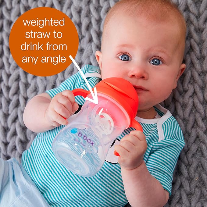 b.box Sippy Cup with Weighted Straw (2-Pack). Leak Proof, Easy Grip. BPA Free & Dishwasher Safe. Ideal for Babies 6m+ to Toddlers (pistachio + apple, 8oz)