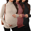 3 Pack Maternity T-Shirts Pregnancy Tops Women Sweater Long Sleeve Turtleneck Ribbed Finger Sleeve Outfits