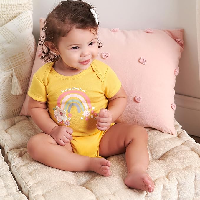 Gerber Baby Girls 5-Pack Short Sleeve Variety Onesies Bodysuits - Image 5