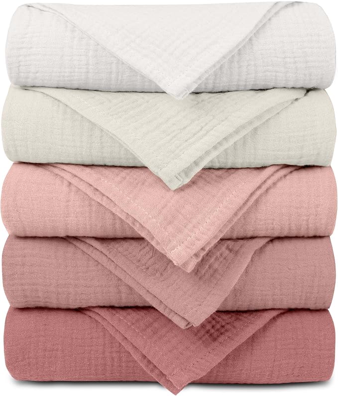 Muslin Receiving Blankets 5 Pack, Soft Swaddle Wraps by LYRICHOMBABY
